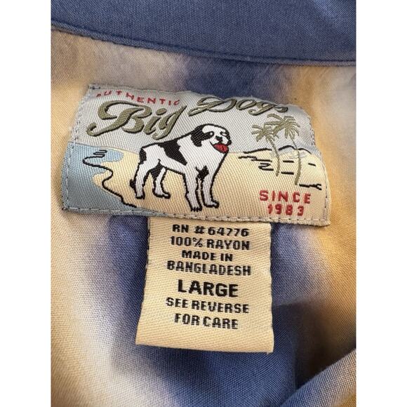 Vintage Big Dogs Shirt Men Large Hawaiian Hula Girl Tiki Camp Dive Bar Button Up - Picture 14 of 16